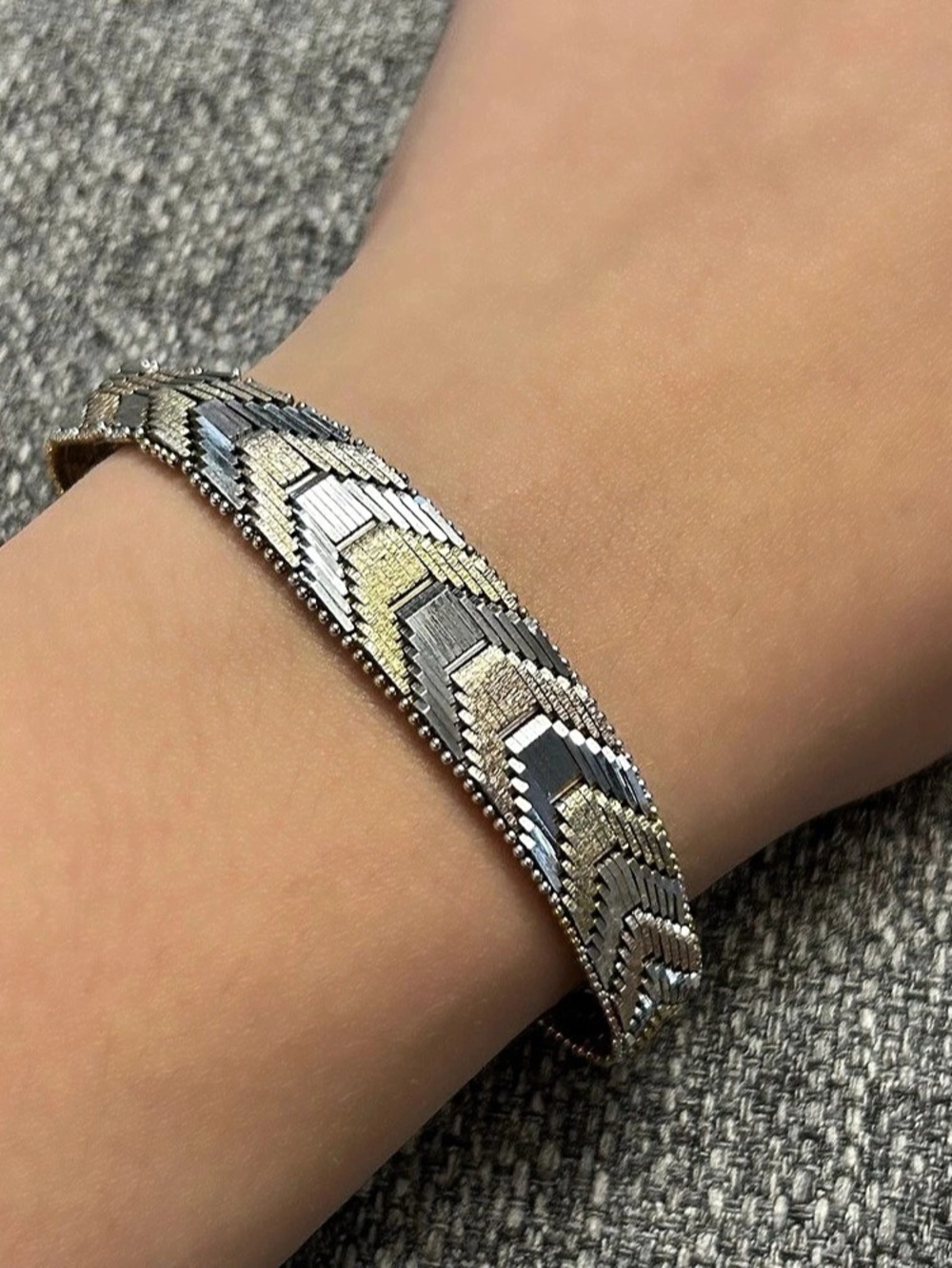 Milor Sterling Silver 925 Italy Tri Color Vermeil Chevron Bracelet